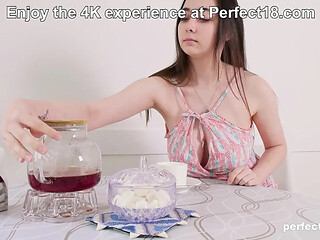 Busty 18yo Remido enjoys her tea and big boobs
