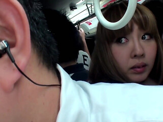 Crowded Bus Tension, Young Wife Stays Still as a Risky Moment Unfolds Beside Her Husband - Scene 2