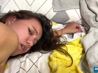 Watch Lia Lover's natural tits bounce as she rides her dude's cock in reverse cowgirl POV