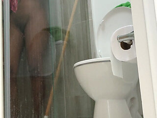 Brunette Gets Caught Masturbating in the Shower