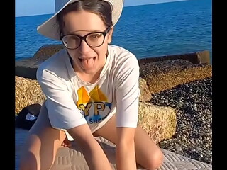 Little beach girl want to suck big dick... #outdoor #tan #beach #teen #blowjob #publicsex