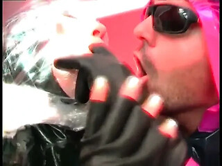 Mistresses are teaching guy how to pound their pussies in the world of latex