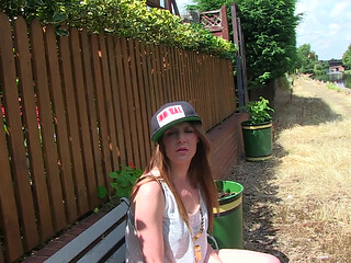 Samantha Bentley is pissing outdoor
