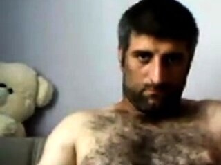 Big-Cock Turkish Bear Masturbates on Webcam