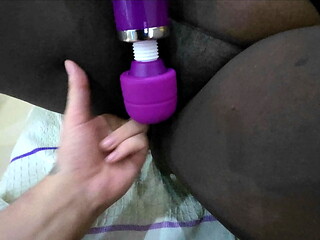 My black wife trying out her new toy and getting fucked in doggy