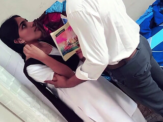 Horny college student explores first-time anal with her hot professor.