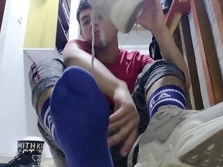 Relaxing my sweaty feet while playing with my big tool