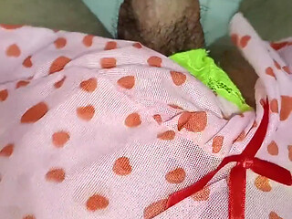 Submissive Trans Masturbates Under Dress in Bathroom, Big Cock