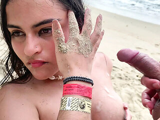 Colombian Amateur Wife Fucks Husband's Best Friend on Nude Beach - Homemade Blowjob & Cowgirl Sex in 4K