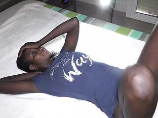 Thin Black Chick Creampied on the Bed