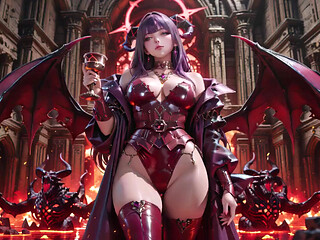 Purple-Haired Demon Queen! A Forbidden Feast on the Magma Throne, Red-Black Armor Clinging to Scorching Skin!