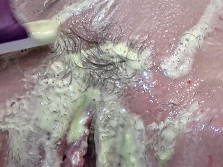 Shaving my cunt in stocking mask