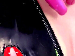Sensual Gag and Ice Play. Two Hot BDSM Lesbians in Pvc. Fetish Couple Mistress and Girl.