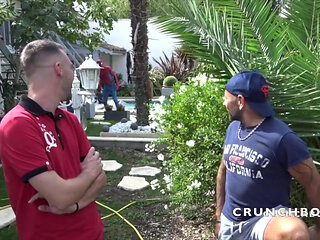 Fun bareback party with friends in the garden