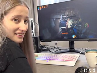 Beautiful Busty Blonde Gamer Teen Fucked Hard And Creampied