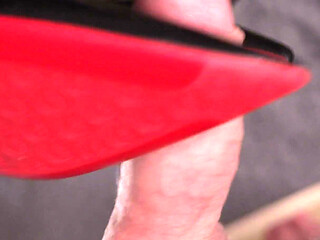 Footjob in Red High Heels