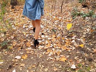 Outdoor Follow Horny Bunny with Sexy Legs in the Woods 4K