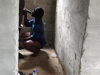 Fucking Ebony Big Wasit Bussy Inside the Toilet of an Uncompleted Building After a Blowjob