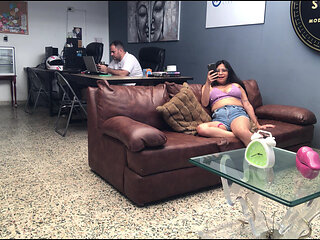 Horny Girl Masturbating in the office with her boss.