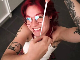 Nerdy Student Girl Invites Friend for Dick Measuring