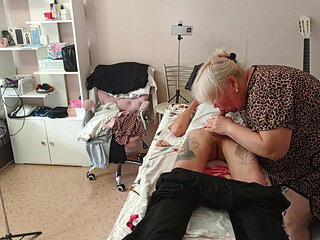 Stepmom sucks and jerks off my dick on the massage table and swallows cum