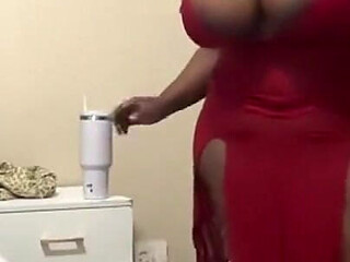 Ebony BBW Stripteasing & Tits Worship