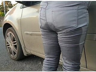Girl Pissing Her Grey Jeans 5 Times! Jeans Wetting Compilation!