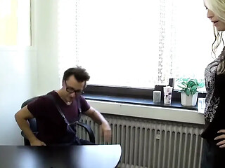 Sexy blonde gets double-fucked in job interview shocker
