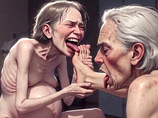 Two Ugly 90 Year Old Grannies Foot Fetish - Licking & Moaning in Pleasure