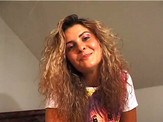 Gorgeous curly haired babe masturbating in solo video
