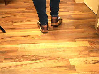 Nylons & Tight Jeans - Dangling in Classic Sandals