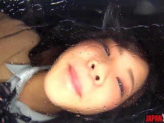 POV Drooling Tongue Kisses on Glass - Reia Hoshino Falls From Rich Girl Princess to Spit Feral, Still in Her College Uniform.