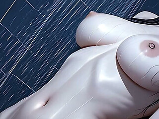 Nude Woman Shower Head Pressed Firmly to Swollen Clit
