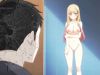 Marin X Gojo: Bathroom Sex with Curvy Stepsis (Hentai Sex Parody)