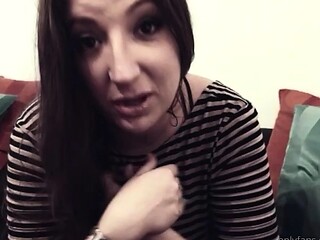 Amateur busty brunette masturbates and does hand job
