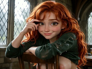 Beautiful Redhead Seducing at the Magic College (ai-generated)