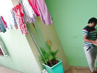 Indian College stepsister Sex while putting clothes out to dry