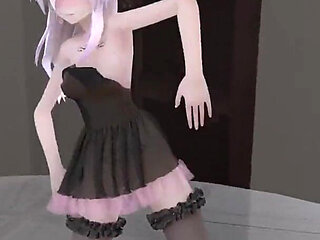 [mmd] chocolate Cream Black Stockings; Dress; Butt Plug; Anal Beads; Erotic Tattoos