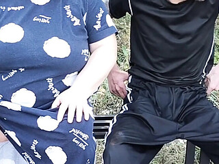 Stepmom Fingering My Dick on a Park Bench