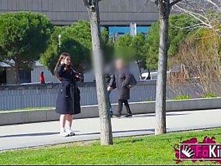 Shameless slut flashes tits on street and fishes for cock. Marta Villalobos, corner hooker on FAKings