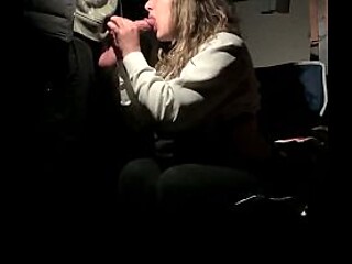 Sneaky mom gets caught sucking cock in the garage