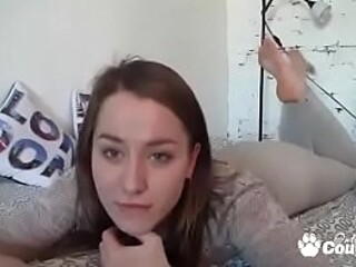 Teen webcam babe finger bangs and strips down in tights