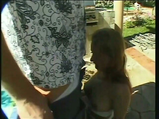 Vintage pussy fucking with blonde babe in the garden