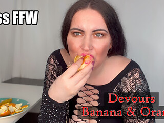 Devouring Banana & Orange with Juicy Mess