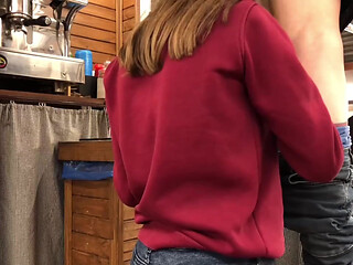 First Blowjob at Work - Sucking a Cock While Kneeling Under the Bar Counter