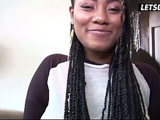 Curvy Ebony MILF enjoys titty worship and tit play