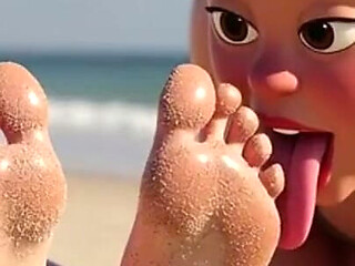 Fat Woman Licking Sandy Feet of Skinny Girl - Beach Humiliation