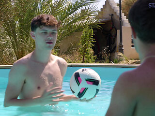 STAXUS :: I suggest a fun game to the pool boy, and he just can't resist.