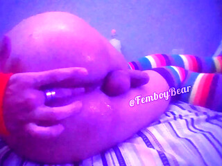 rainbow femboy lost something inside his ass and tries to reach it