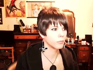 Short-Haired Crossdresser Cutie on Webcam